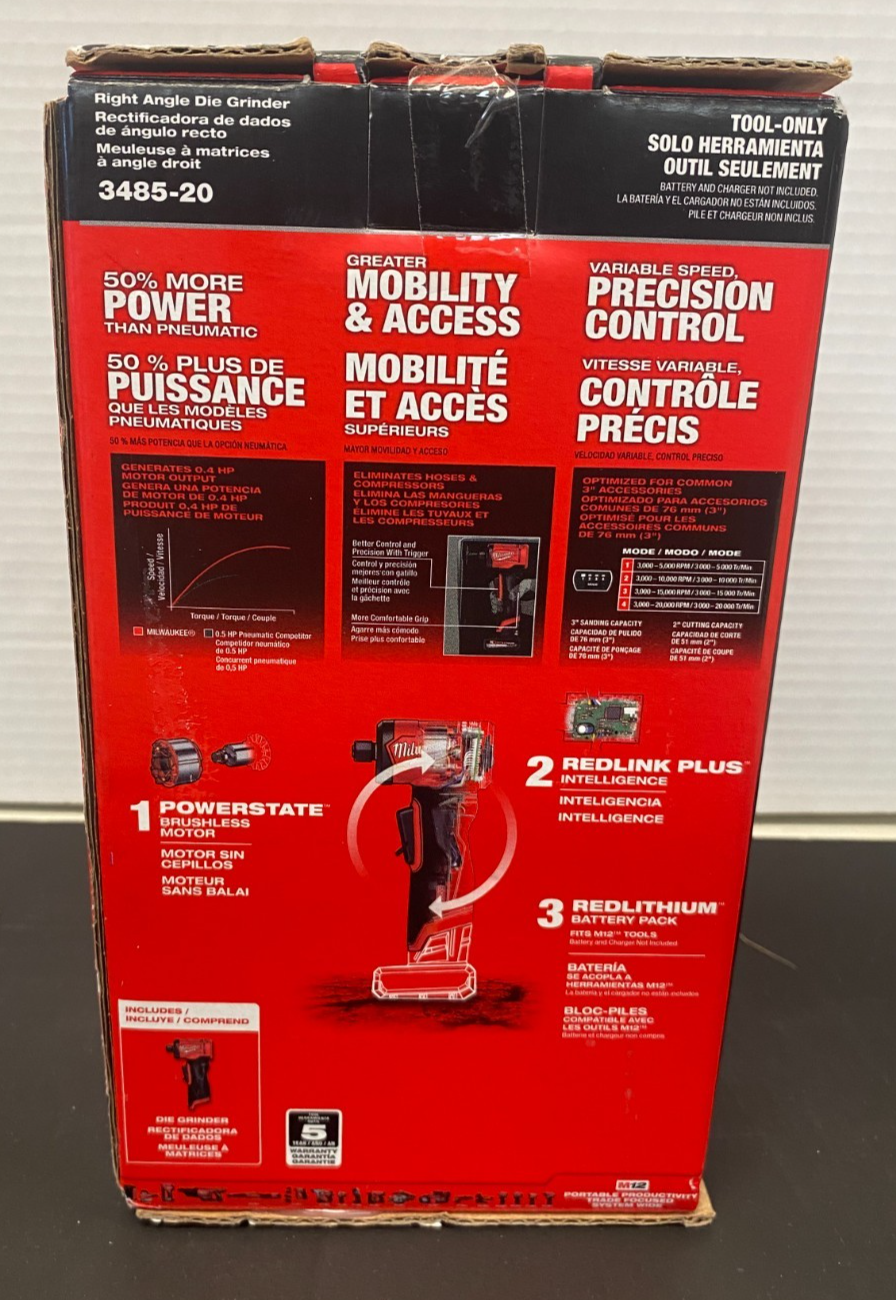 MILWAUKEE M12 FUEL RIGHT ANGLE DIE GRINDER 3485-20 *BRAND NEW, SEALED*