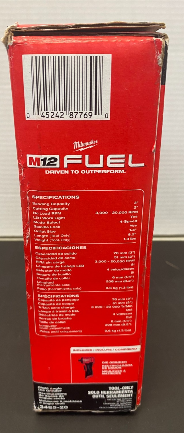 MILWAUKEE M12 FUEL RIGHT ANGLE DIE GRINDER 3485-20 *OPEN BOX, LIKE NEW*