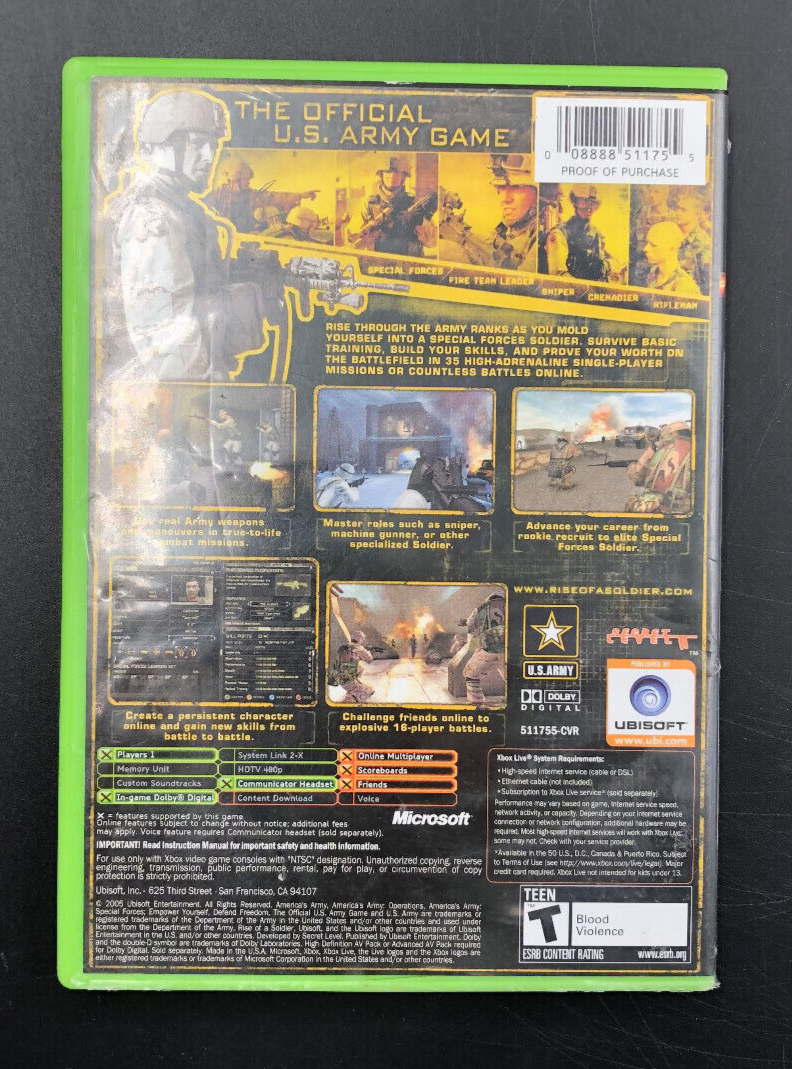 America's Army: Rise of a Soldier (Microsoft XBOX) w/ Manual