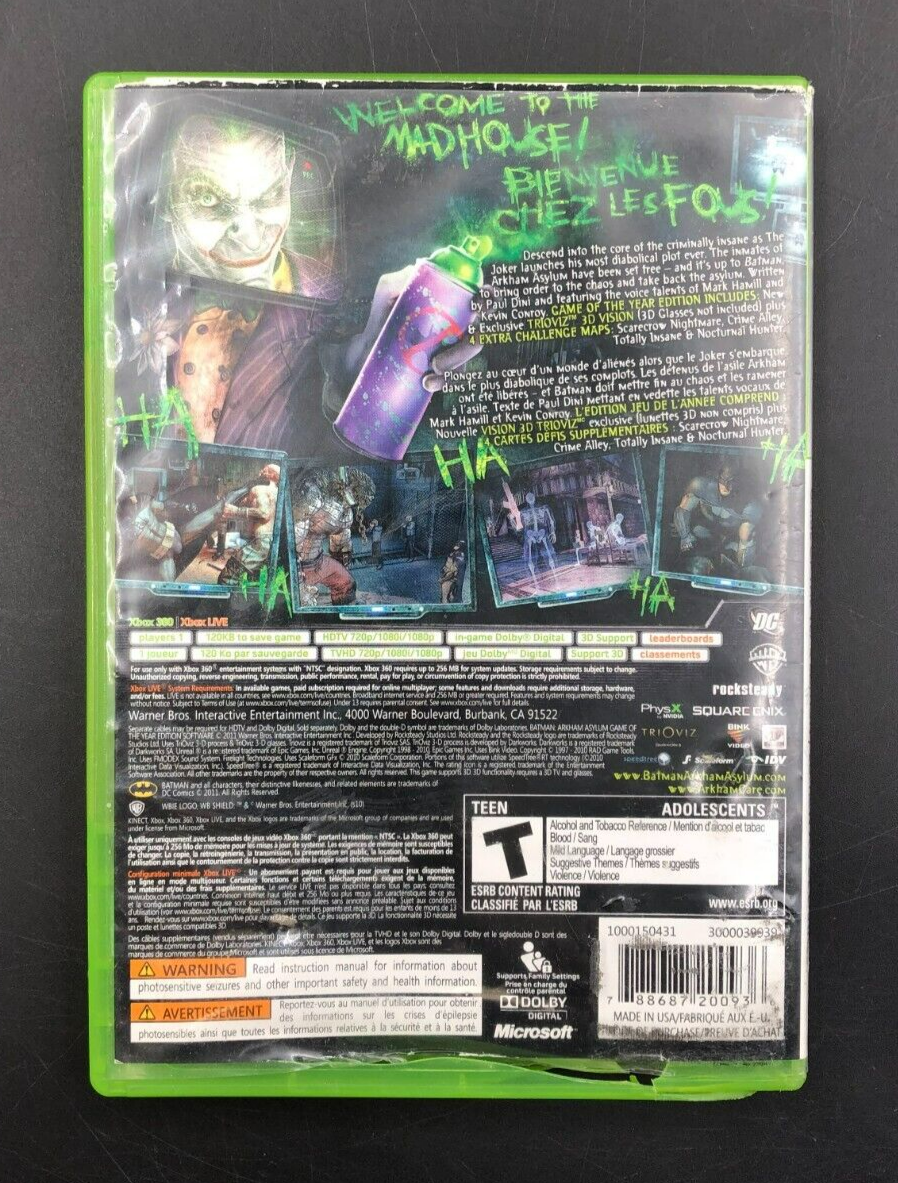 Batman: Arkham Asylum - Game of the Year Edition (XBOX 360) w/ Manual