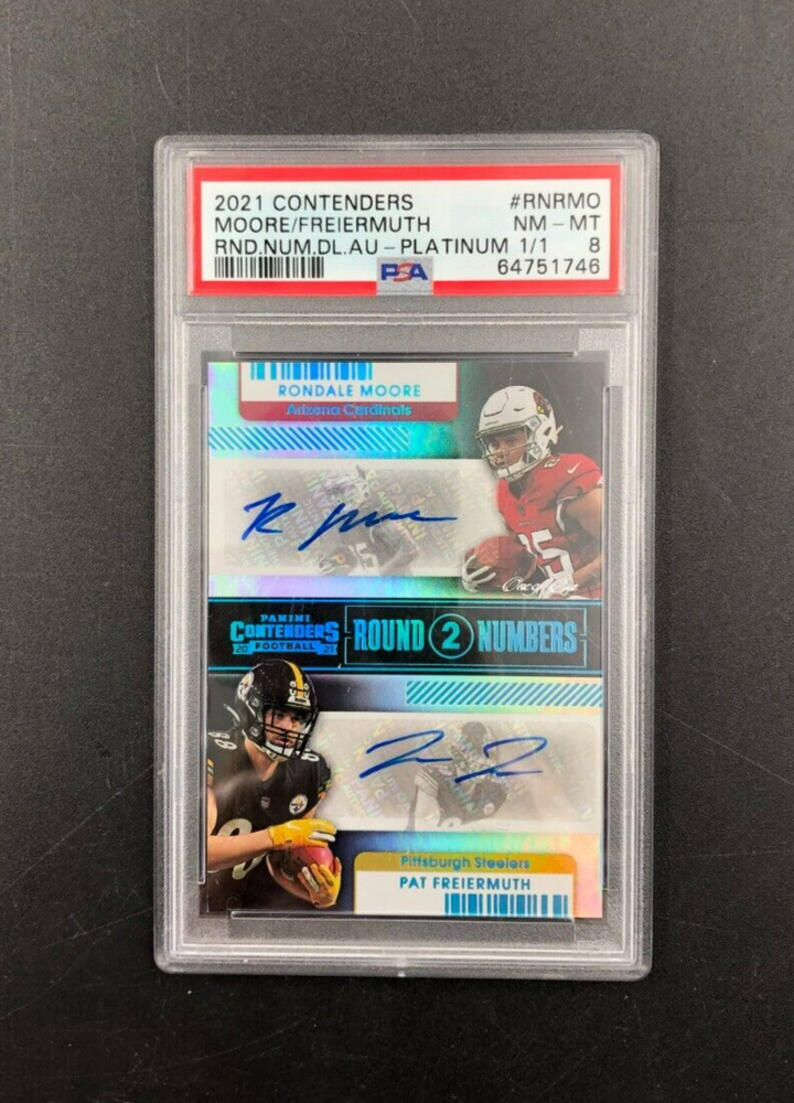 2021 Panini Contenders Round 2 #'s Moore/Freiermuth Dual Auto Platinum 1/1 PSA 8