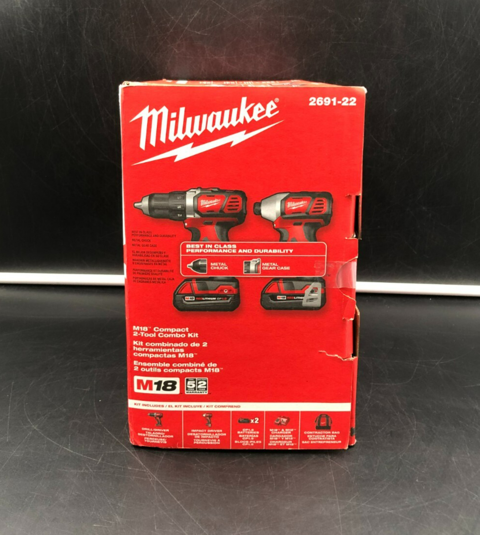 Milwaukee 2691-22 M18 RedLithium Compact 2-Tool Combo Kit Drill + Impact - NEW