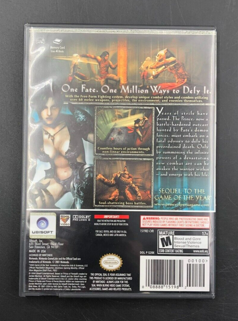 Prince of Persia: Warrior Within (Nintendo GameCube) w/ Manual