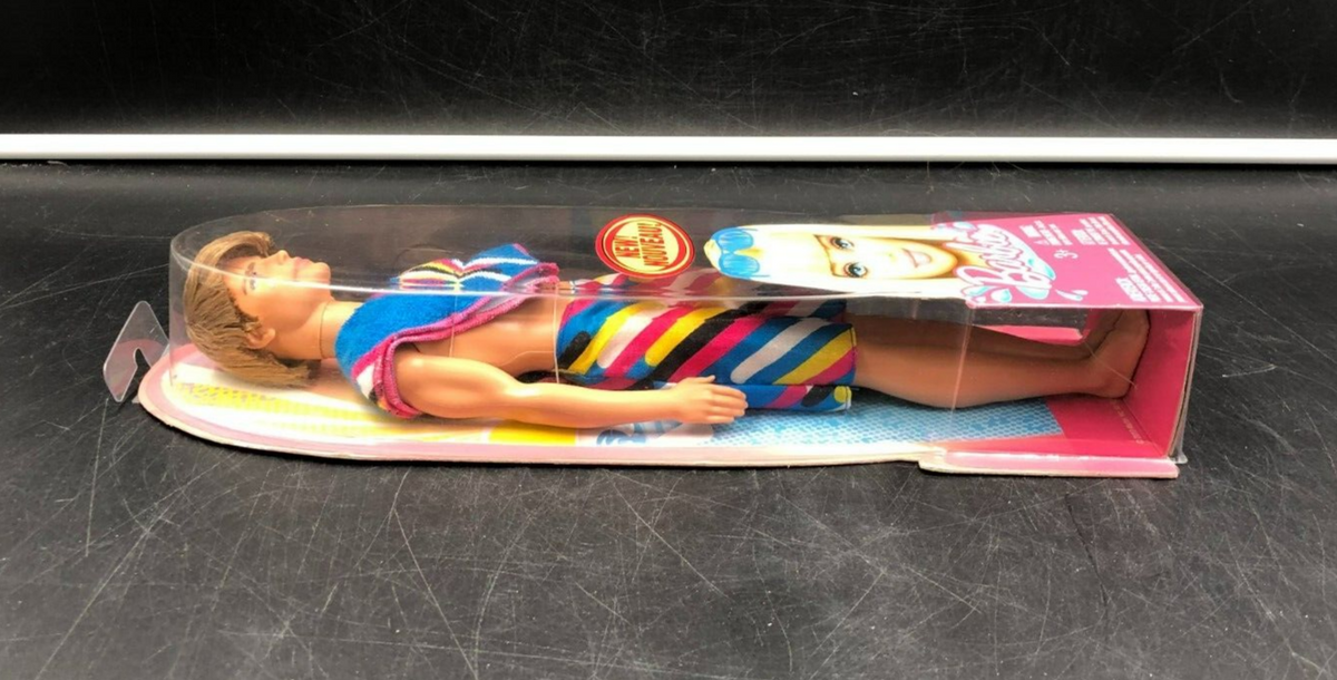 2010 Mattel: Barbie - Bath Play Beach Ken Doll with Striped Swim Trunks - NEW