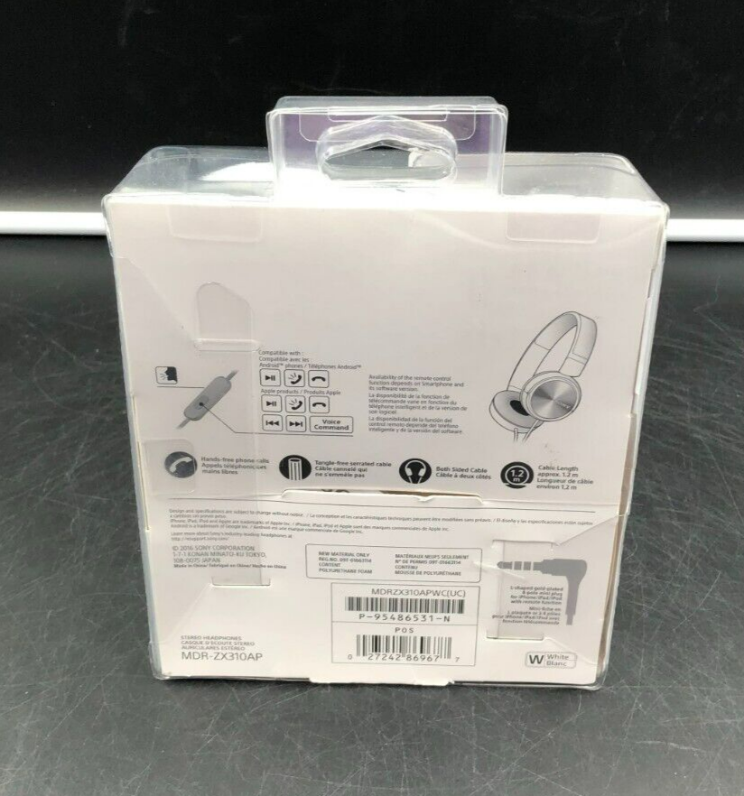 Sony MDR-ZX110 Stereo On-Ear Wired Headphones (White and Silver) - NEW