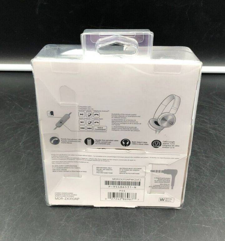 Sony MDR-ZX110 Stereo On-Ear Wired Headphones (White and Silver) - NEW