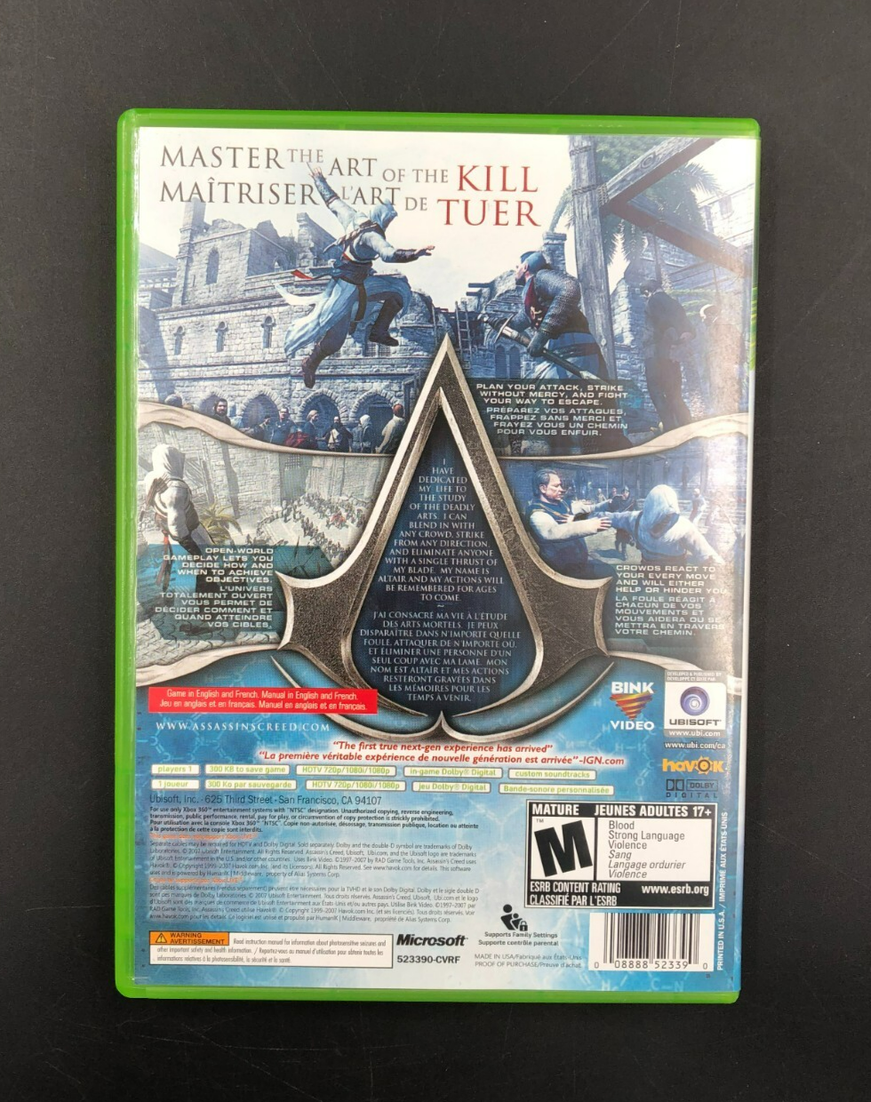 Assassin's Creed (Microsoft XBOX 360) w/ EN/FR Manuals