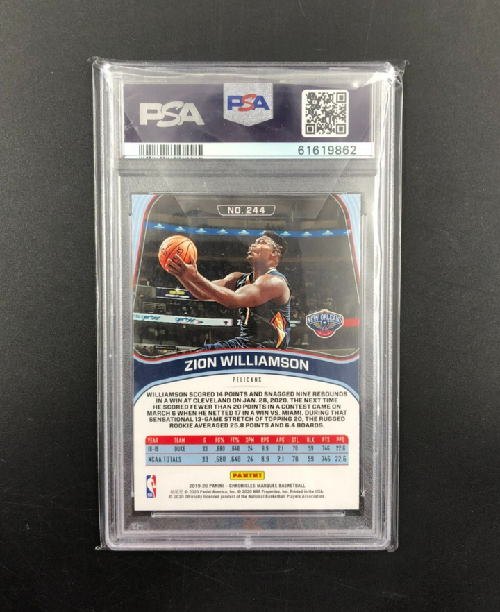 2019 Panini Chronicles Marquee Rookie Card Zion Williamson No. 244 PSA 10 GEM MT