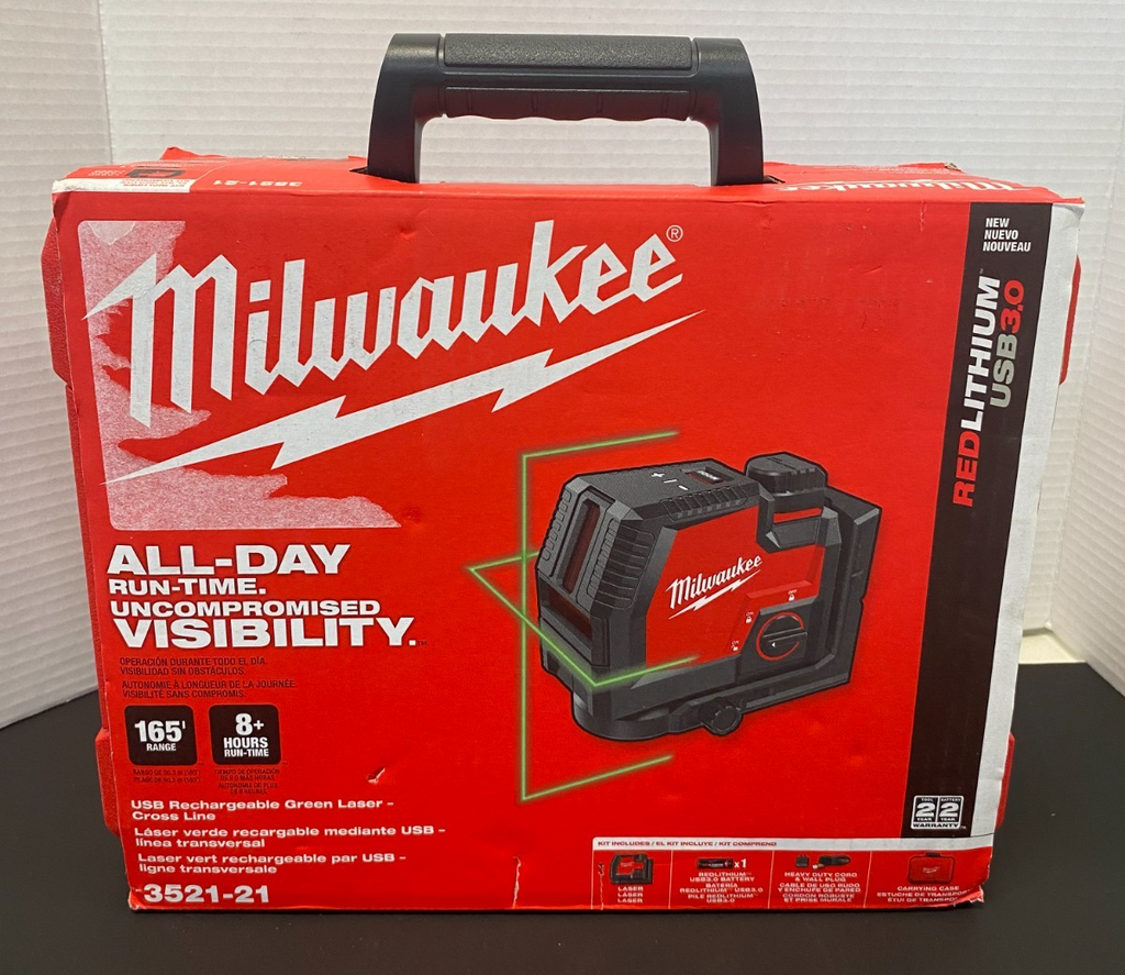 MILWAUKEE 165' Range USB Rechargeable Green Laser - Cross Line Kit 3521-21 *NIB*