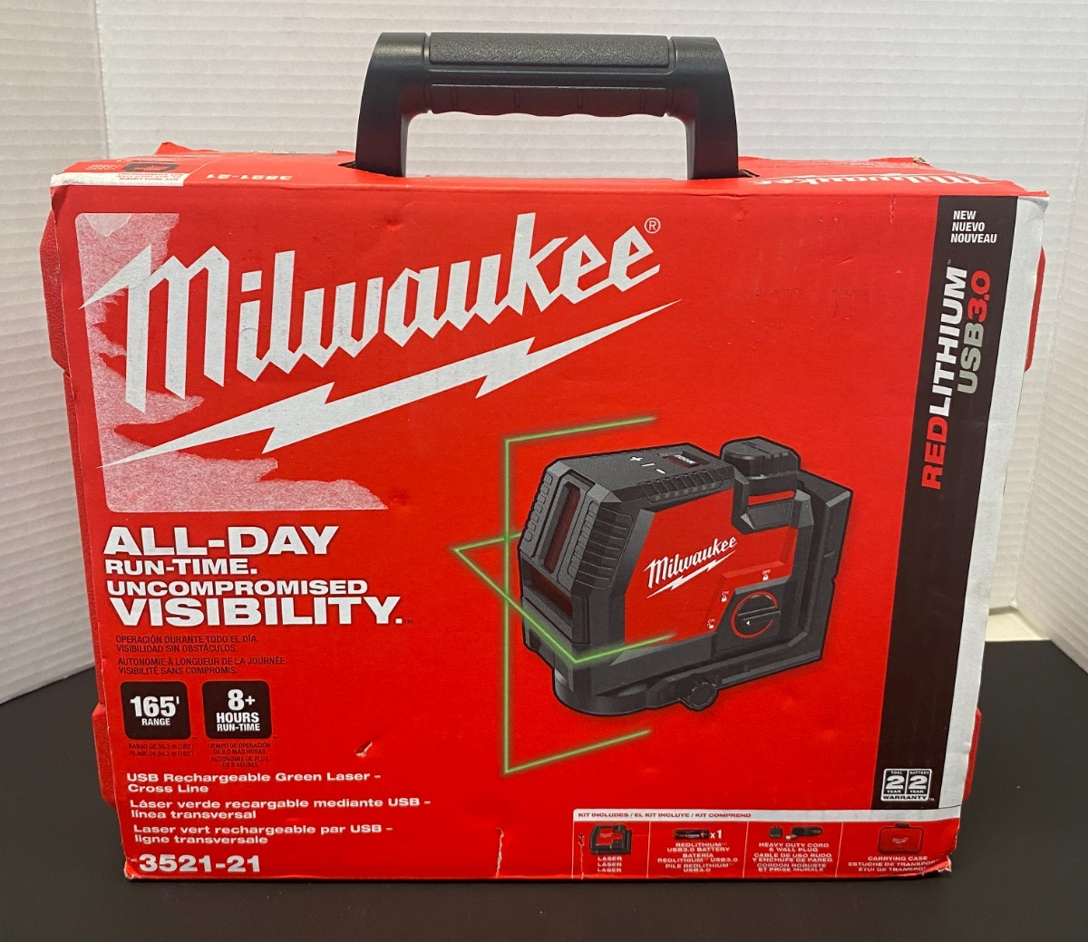 MILWAUKEE 165' Range USB Rechargeable Green Laser - Cross Line Kit 3521-21 *NIB*