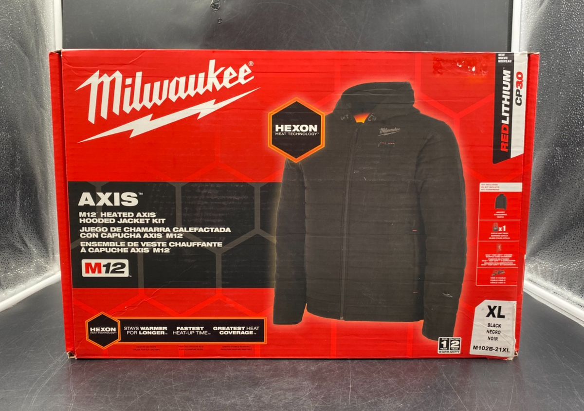 Milwaukee M102B-21XL Axis M12 Heated Axis Hooded Jacket Kit Size XL NEW OPEN BOX