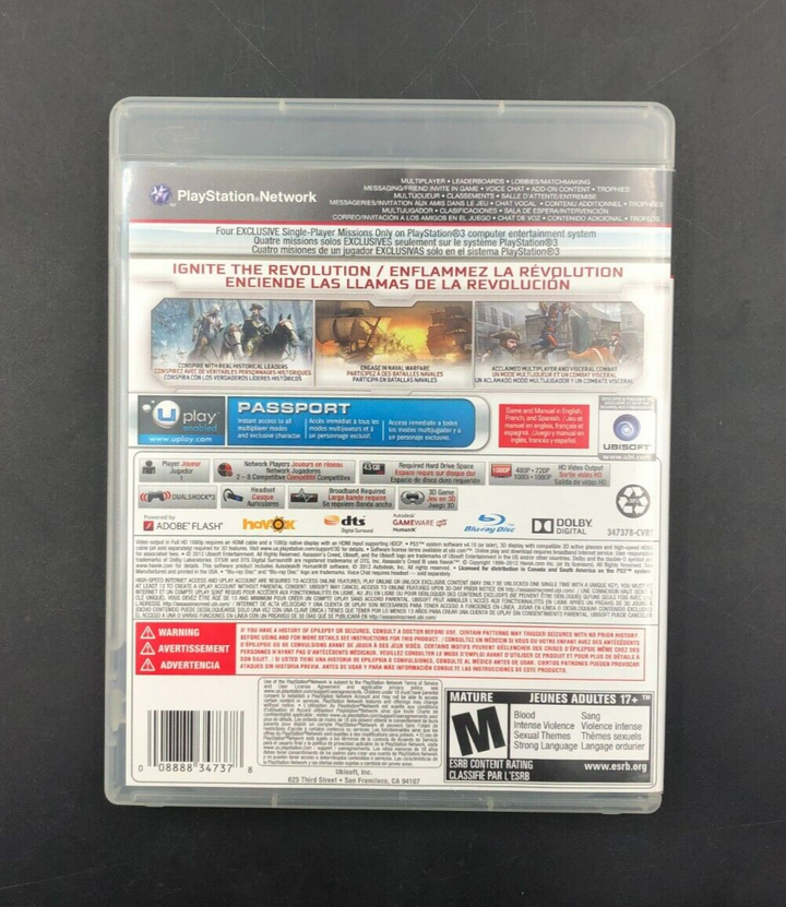 Assassin's Creed III (PlayStation 3, PS3) w/ Manual + Insert