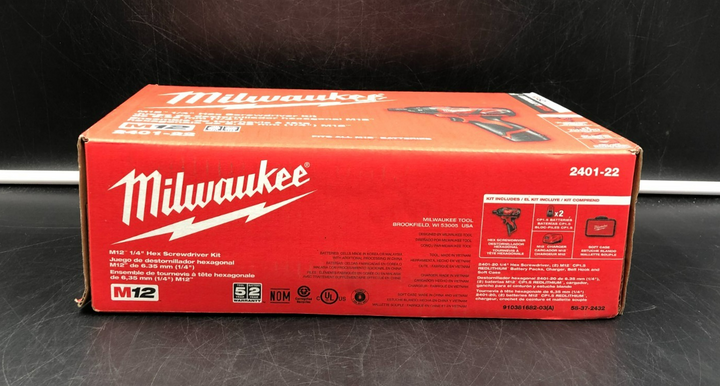 Milwaukee 2401-22 M12 Red Lithium CP 1.5 1/4" Hex Screwdriver Kit - NEW