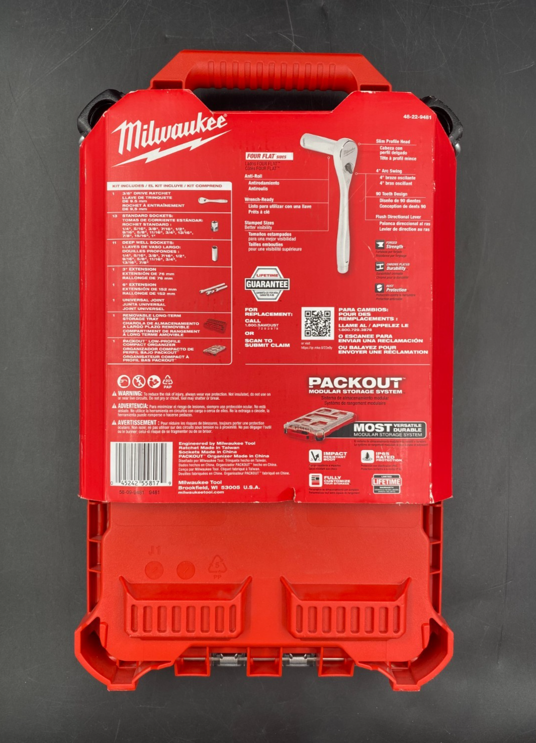 Milwaukee 48-22-9481 28pc 3/8" SAE Ratchet and Socket Set w/ PACKOUT - NEW