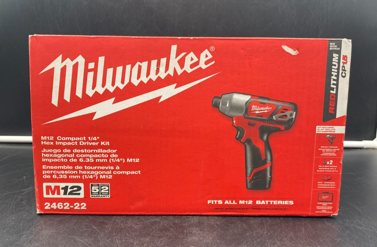 Milwaukee 2462-22 M12 RedLithium Compact 1/4" Hex Impact Driver Kit - NEW