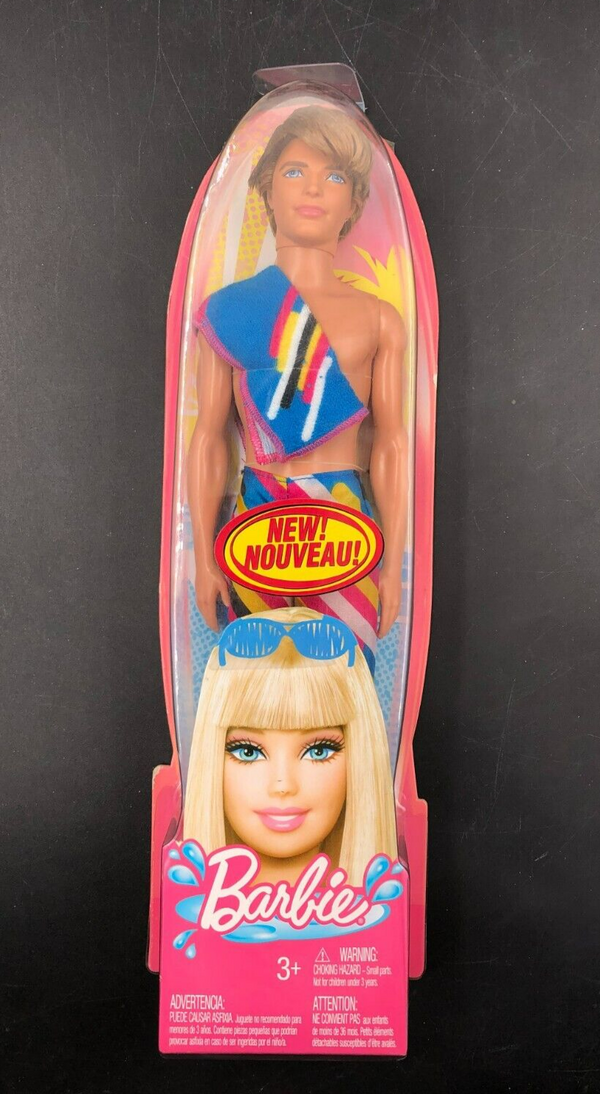 2010 Mattel: Barbie - Bath Play Beach Ken Doll with Striped Swim Trunks - NEW