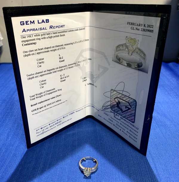 14KT White Gold Lady's Custom Made Diamond Engagement Ring With Appraisal