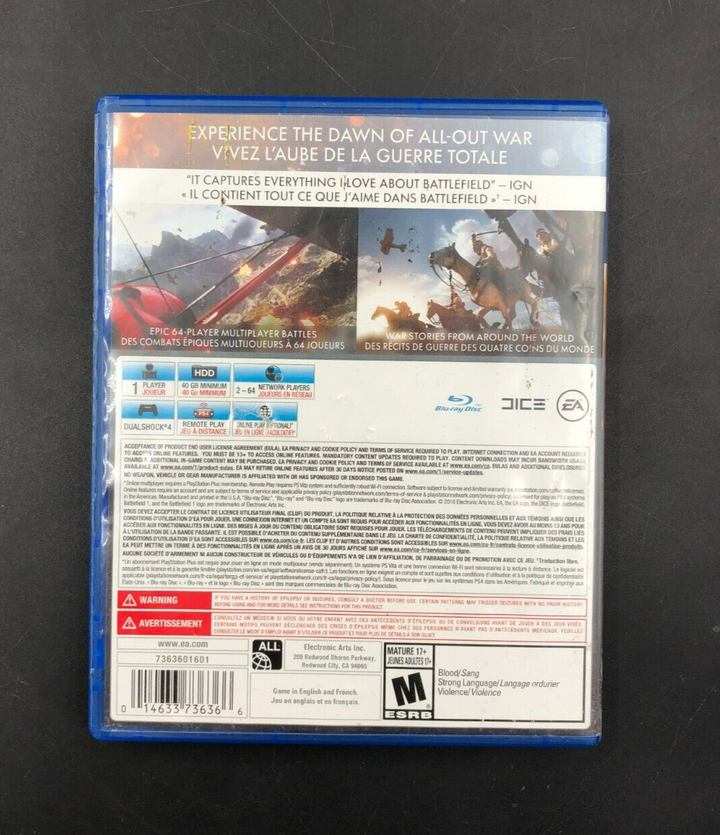 Battlefield 1 (Sony PlayStation 4, PS4) in Case w/ Inserts