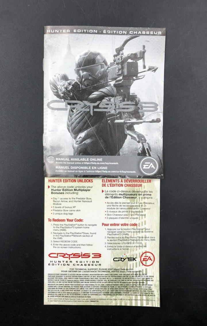 Crysis 3 - Hunter Edition (PlayStation 3, PS3) w/ Manual + Insert