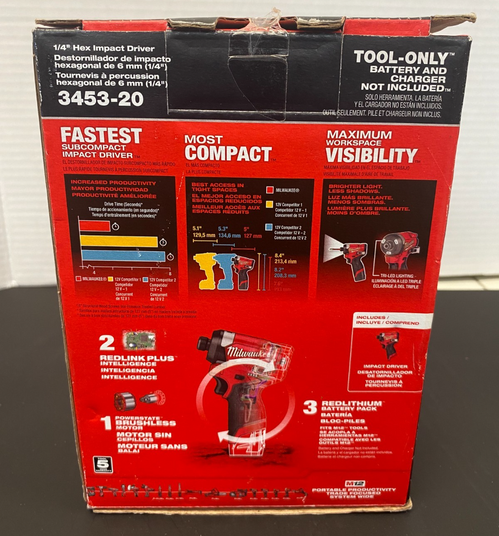 MILWAUKEE M12 FUEL 1/4" HEX IMPACT DRIVER 3453-20 *NIB, SEE PICS*