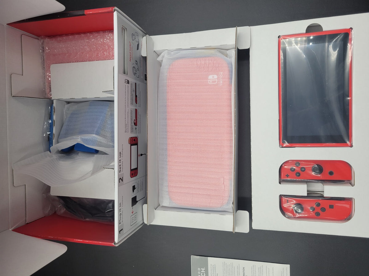 NINTENDO SWITCH MARIO ED. Blue and Red Console *Open Box, New - See Pics* ~~