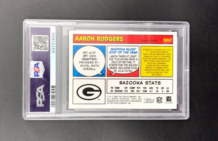 2005 Topps Bazooka Rookie Card Aaron Rodgers No. 190 PSA 9 MINT