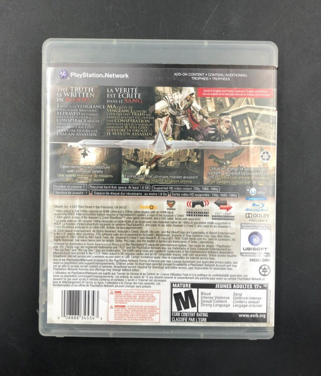 Assassin's Creed II (PlayStation 3, PS3) w/ EN/FR Manuals
