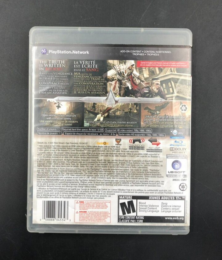Assassin's Creed II (PlayStation 3, PS3) w/ EN/FR Manuals