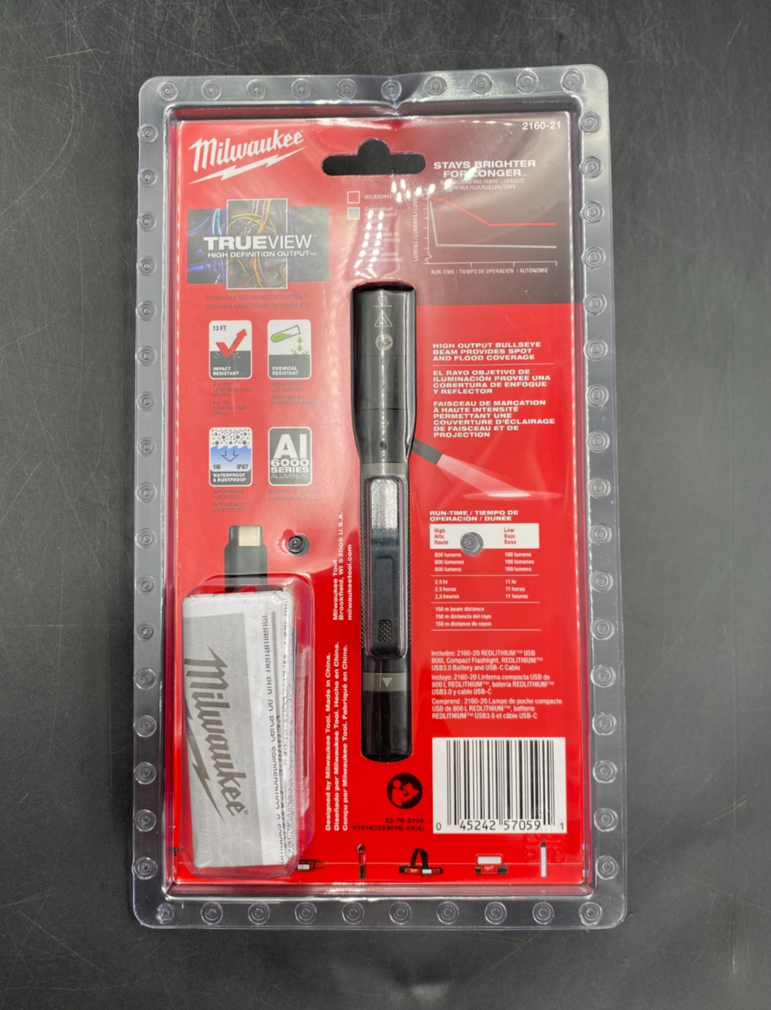 Milwaukee 2160-21 RedLithium USB 3.0 800L Compact Rechargeable Flashlight - NEW