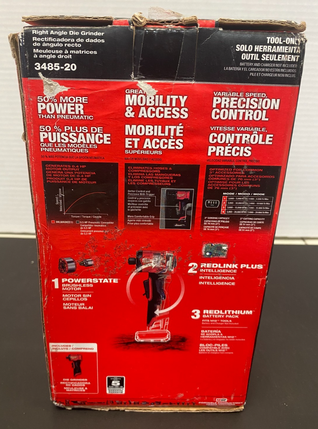 MILWAUKEE M12 FUEL RIGHT ANGLE DIE GRINDER 3485-20 *OPEN BOX, LIKE NEW*