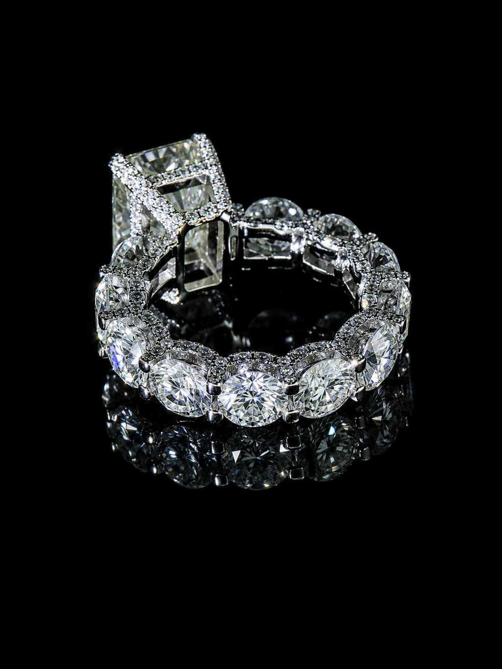 Custom 14K WG Radiant Cut Moissanite Engagement Ring|Hidden Halo|Diamond Accents