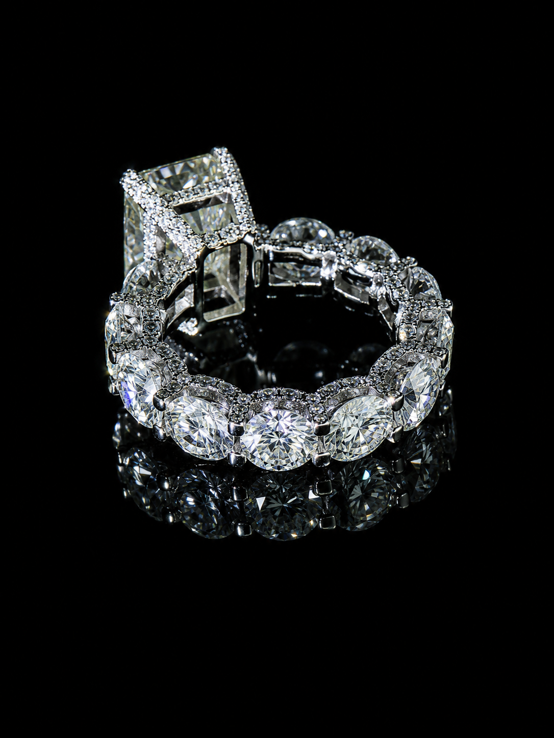 Custom 14K WG Radiant Cut Moissanite Engagement Ring|Hidden Halo|Diamond Accents